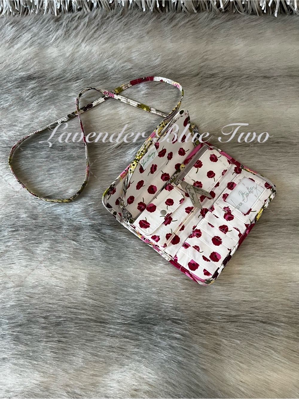 VERA BRADLEY Make Me Blush 2010 Trifold Wallet Crossbody On A String Pink Floral - Picture 8 of 15